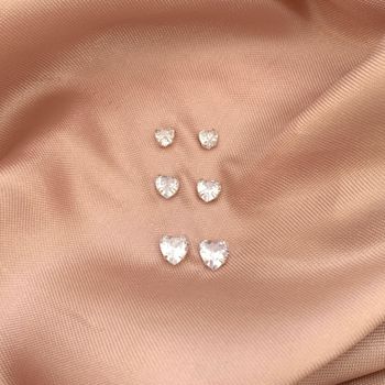 Trio Brinco Coraçao Zirconia Cristal Prata 925 - 1... - Roanne Jóias