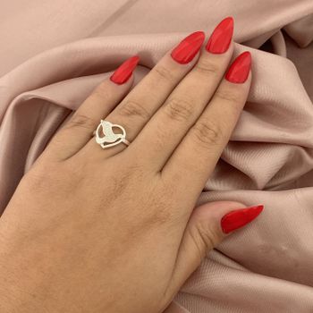 Anel Prata Legitima 925 Coração Com Pássaro com Zi... - Roanne Jóias