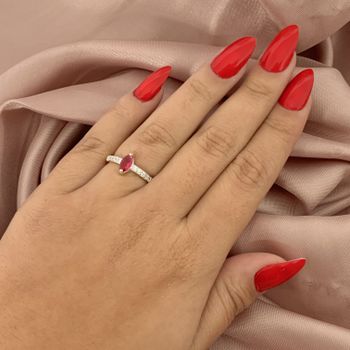 Anel Prata Legitima 925 Navete com Zirconia Rosa C... - Roanne Jóias