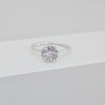 Anel Prata Legítima 925 Estilo Solitario Aro Torci... - Roanne Jóias