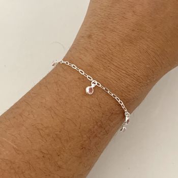 Pulseira Com Pingentes Zirconia Rosa Prata 925 - 1... - Roanne Jóias
