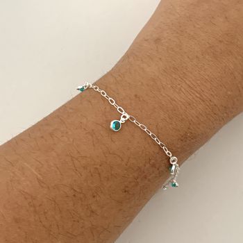 Pulseira Com Pingentes Redondo Verde Turmalina Pra... - Roanne Jóias
