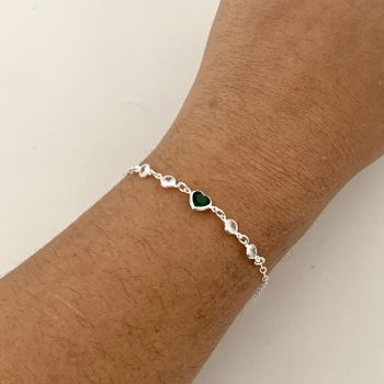 Pulseira com Coração Verde e Zircônias Prata 925 ... - Roanne Jóias