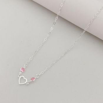 Choker Coração Vazado e Zirconia Rosa Claro Prata ... - Roanne Jóias