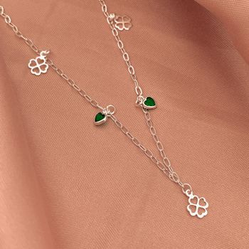 Choker Trevo Vazado e Zirconia Coração Verde Prat... - Roanne Jóias