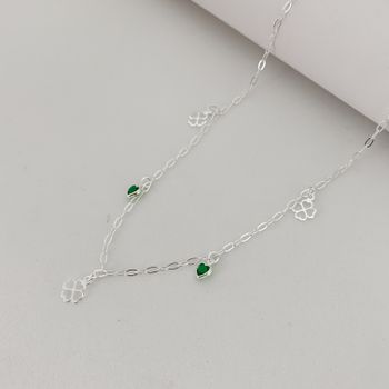 Choker Trevo Vazado e Zirconia Coração Verde Prata... - Roanne Jóias