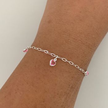Pulseira Com Pingentes Zirconia Coração Rosa Claro... - Roanne Jóias