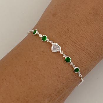 Pulseira Coração Cristal e Zirconia Redonda Verde ... - Roanne Jóias
