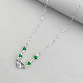 Choker Coração Cristal e Zirconia Redonda Verde 2,... - Roanne Jóias