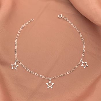 Tornozeleira Pingentes Estrelas Vazada Prata 925 -... - Roanne Jóias