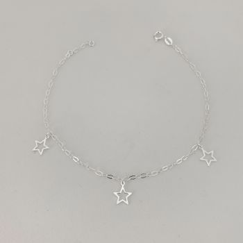 Tornozeleira Prata Legítima 925 Pingentes Estrelas... - Roanne Jóias