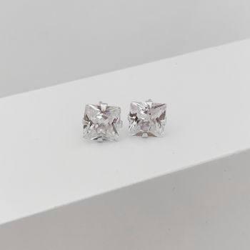 Brinco Prata Legítima 925 Quadrado Zirconia Crista... - Roanne Jóias