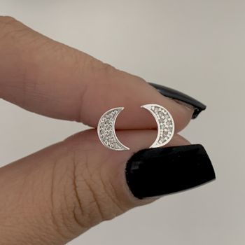 Brinco Lua Cravejado de Zircônia Prata 925 - 10761... - Roanne Jóias