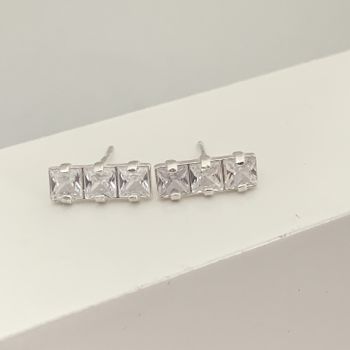 Brinco Prata Legítima 925 Três Quadrados Cristal -... - Roanne Jóias