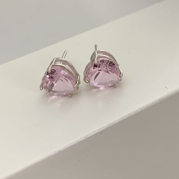 Brinco Zircônia Coração Rosa Prata 925 - 106574 - Roanne Jóias