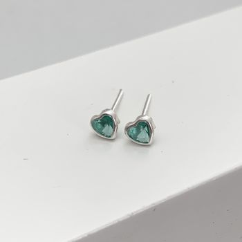 Brinco Prata Legítima 925 Baby Coraçao Zirconia Ve... - Roanne Jóias