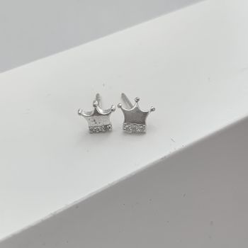 Brinco Prata Legítima 925 Coroa Com Zircônia Infan... - Roanne Jóias