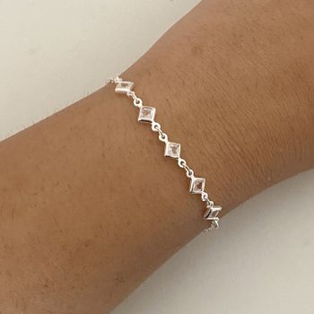 Pulseira Prata Legítima 925 5 Losangos Zirconia Cr... - Roanne Jóias