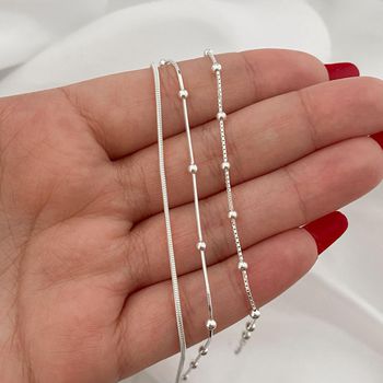Kit três Pulseiras em Prata 925 Legítima - 123456... - Roanne Jóias