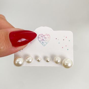 Trio Brincos Prata Legítima 925 Pérola 4/6/8 milím... - Roanne Jóias