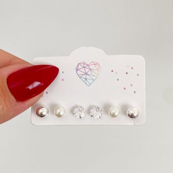 Trio Brincos Prata Legitima 925 Bola / Solitário /... - Roanne Jóias