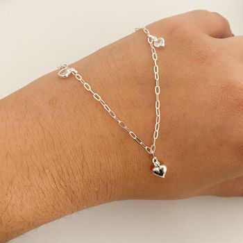 Tornozeleira Prata Legitima 925 Pingentes Coração ... - Roanne Jóias