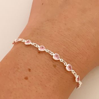 Pulseira Infantil Prata Legitima 925 Corações Zirc... - Roanne Jóias