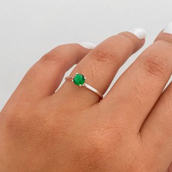 Anel Prata Legitima 925 Solitário Zirconia Verde -... - Roanne Jóias