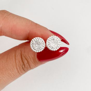 Brinco Prata Legitima 925 Zirconia Cristal com Det... - Roanne Jóias