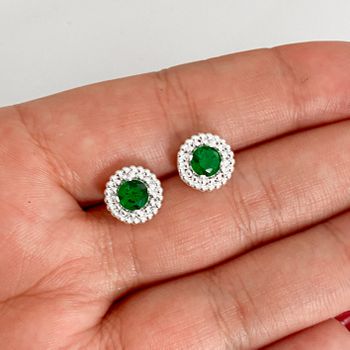 Brinco Prata Legitima 925 Zirconia Verde Esmeralda... - Roanne Jóias