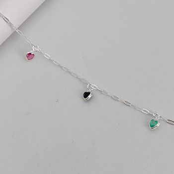 Tornozeleira Prata Legitima 925 Pingentes Coração ... - Roanne Jóias