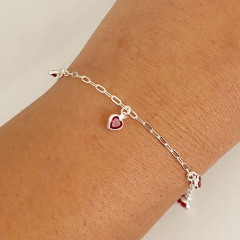 Pulseira Prata Legitima 925 5 Pingentes Coração Ve... - Roanne Jóias