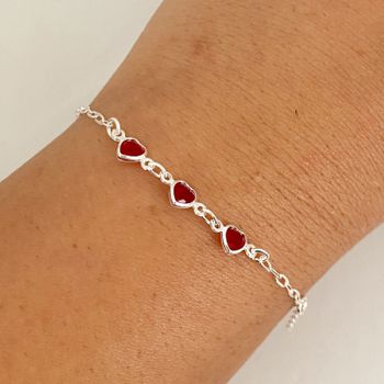 Pulseira Infantil Prata Legitima 925 Corações Zirc... - Roanne Jóias