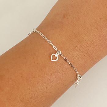 Pulseira Prata Legitima 925 5 Pingentes de Coração... - Roanne Jóias