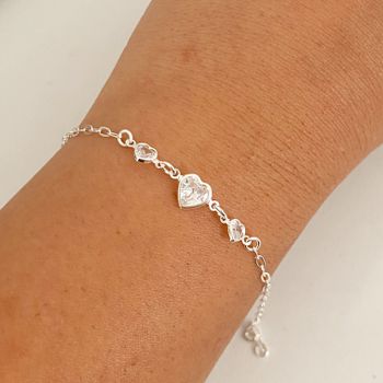 Pulseira Prata Legitima 925 3 Corações Zirconia Cr... - Roanne Jóias