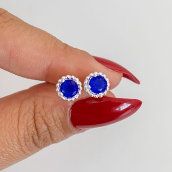 Brinco Prata Legitima 925 Zirconia Azul Redonda co... - Roanne Jóias