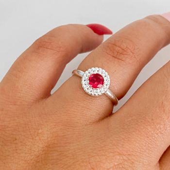 Anel Prata Legitima 925 Solitário Rubi com Detalhe... - Roanne Jóias