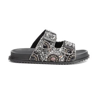 Sandália Papete Birken Pedraria Feminina Preto Saf... - Sarah Machado Shoes