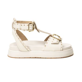 Sandália Flat Spike Feminina Off White - Sarah Machado Shoes