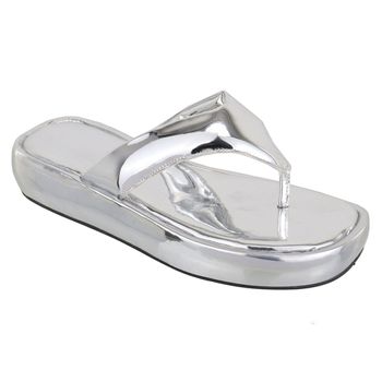 Sandália Papete Tamanco Prata Verniz Helena - Sarah Machado Shoes