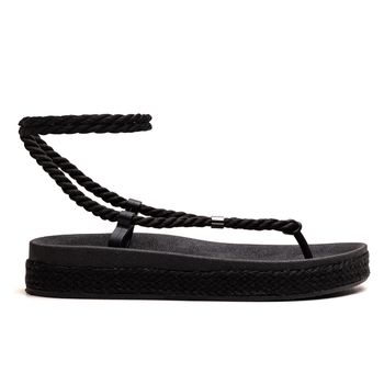 Papete Feminina Verão Amarração em Corda Preto Jas... - Sarah Machado Shoes
