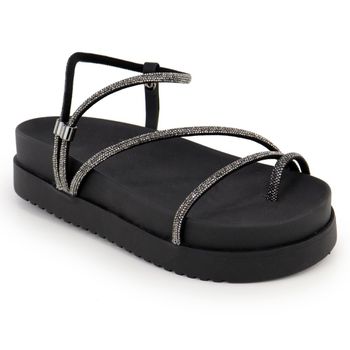 Papete Feminina de tiras em strass Sarah preta - Sarah Machado Shoes
