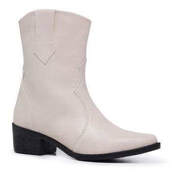 Bota feminina western texana Sofia Off White - Sarah Machado Shoes