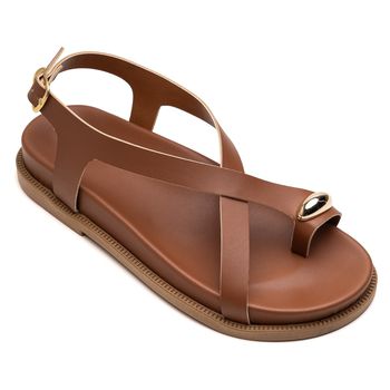 Papete Feminina Napa com Detalhe de Metal Caramelo... - Sarah Machado Shoes