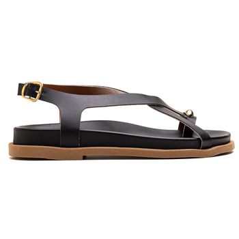 Papete Feminina Napa com Detalhe de Metal Preto Lu... - Sarah Machado Shoes