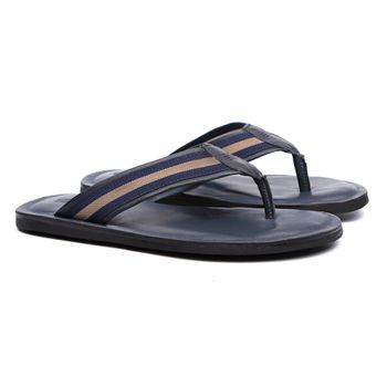 Chinelo Masculino Casual Em Couro Azul - 0028 1313... - SERGIO`S