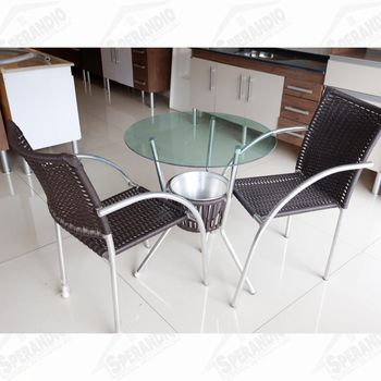 MESA DE ALUMÍNIO E FIBRA CASTANHADO 