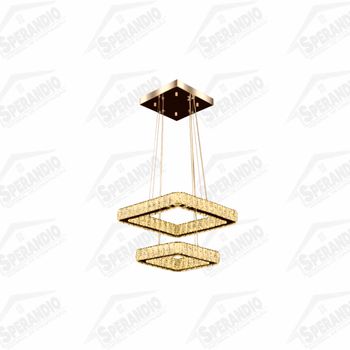 PENDENTE TOKYO LED QUADRADO 2 AROS GOLD AMBAR 40X20 CM - BRONZEARTE