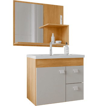 ARMARIO BANH.HORTENCIA 55CM C/ESPELHEIRA CINAMOMO/BRANCO