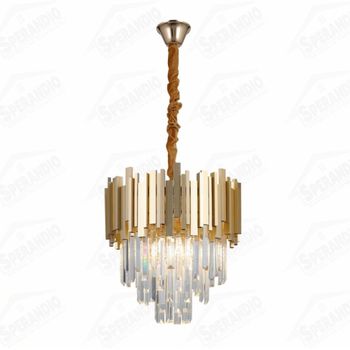 LUSTRE PENDENTE MIDAS REDONDO Ø40CM AÇO, ALUMÍNIO E CRISTAL DOURADO E TRANSPARENTE - GERMANY BLUMENAU